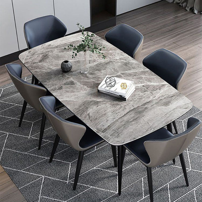 Stone Rectangle Industrial Table Standard Height Dining Room Table with 4 Legs 63"L x 35.4"W x 29.9"H Without Chairs Clearhalo 'Dining Tables & Seating' 'Dining Tables' 'dining_table' 'furn' 'furn_dining_table' 'Furniture' 'Kitchen & Dining Furniture' 5862478