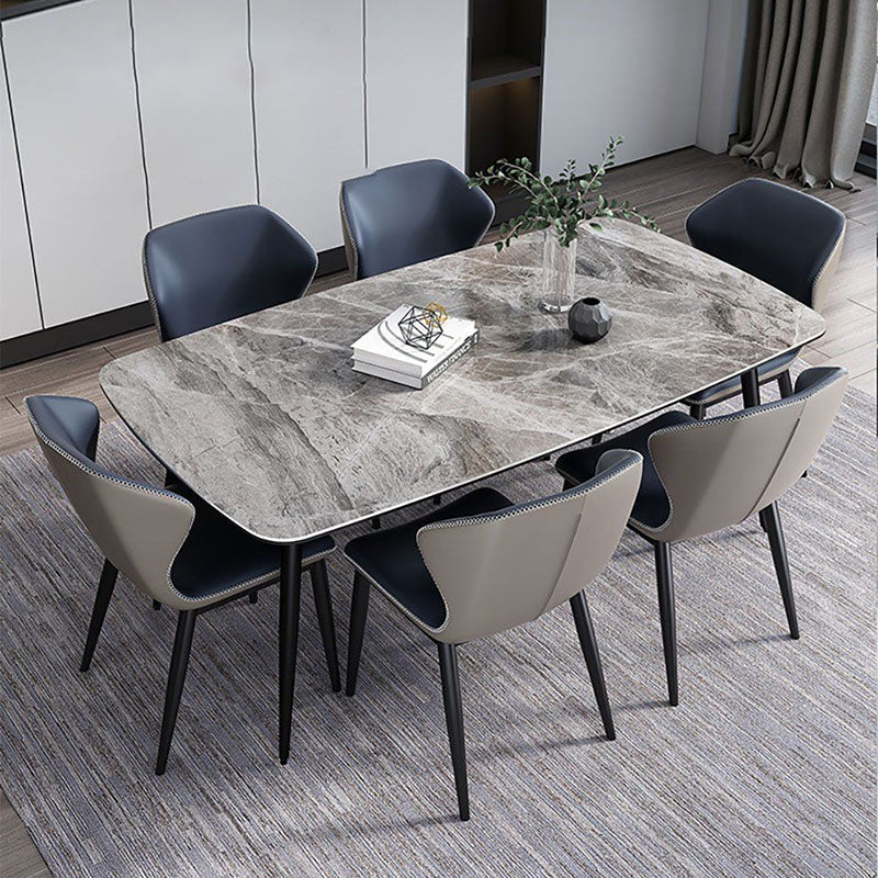 Stone Rectangle Industrial Table Standard Height Dining Room Table with 4 Legs 59.1"L x 35.4"W x 29.9"H Without Chairs Clearhalo 'Dining Tables & Seating' 'Dining Tables' 'dining_table' 'furn' 'furn_dining_table' 'Furniture' 'Kitchen & Dining Furniture' 5862479
