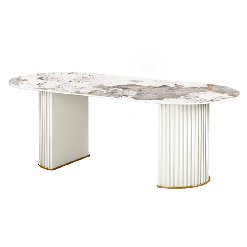 Traditional Luxury Dining Table White Stone Oval Dining Table for Kitchen Grey Without Chairs Clearhalo 'Dining Tables & Seating' 'Dining Tables' 'dining_table' 'furn' 'furn_dining_table' 'Furniture' 'Kitchen & Dining Furniture' 5862530