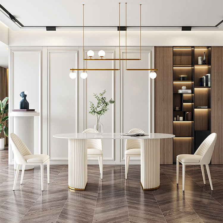 Traditional Luxury Dining Table White Stone Oval Dining Table for Kitchen White 55.1"L x 31.5"W x 29.5"H Without Chairs Clearhalo 'Dining Tables & Seating' 'Dining Tables' 'dining_table' 'furn' 'furn_dining_table' 'Furniture' 'Kitchen & Dining Furniture' 5862531
