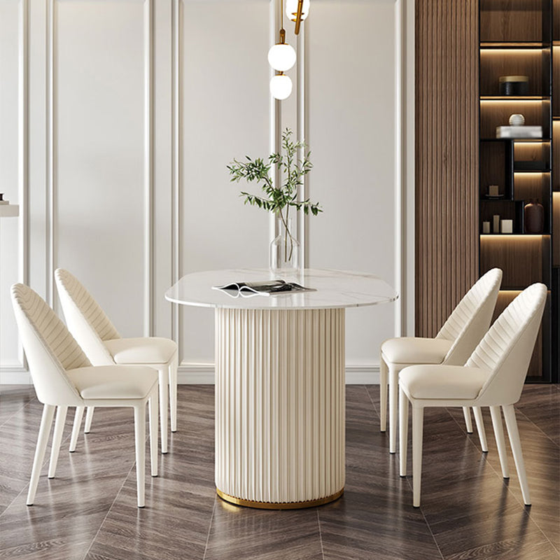 Traditional Luxury Dining Table White Stone Oval Dining Table for Kitchen White 78.7"L x 31.5"W x 29.5"H Without Chairs Clearhalo 'Dining Tables & Seating' 'Dining Tables' 'dining_table' 'furn' 'furn_dining_table' 'Furniture' 'Kitchen & Dining Furniture' 5862533