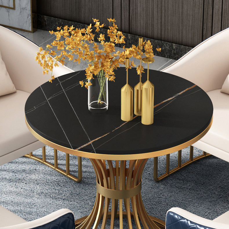 Metal Traditional Luxury Round Table Sintered Stone Indoor Table with Pedestal Base Clearhalo 'Dining Tables & Seating' 'Dining Tables' 'dining_table' 'furn' 'furn_dining_table' 'Furniture' 'Kitchen & Dining Furniture' 5862567