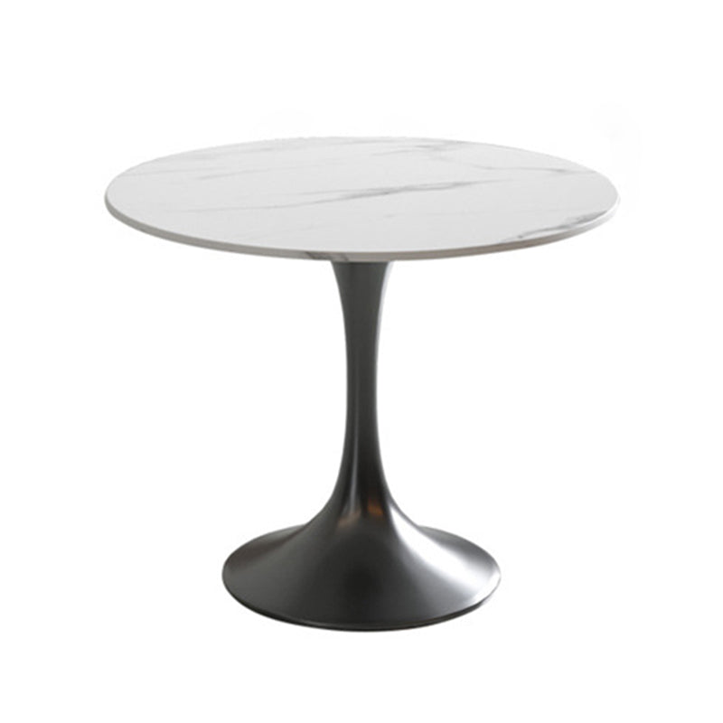 Black Metal Base Traditional Luxury Round Table Sintered Stone Dining Table with Pedestal Tulip Without Chairs Clearhalo 'Dining Tables & Seating' 'Dining Tables' 'dining_table' 'furn' 'furn_dining_table' 'Furniture' 'Kitchen & Dining Furniture' 5862623
