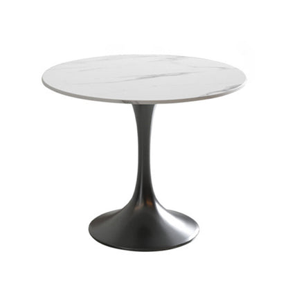 Black Metal Base Traditional Luxury Round Table Sintered Stone Dining Table with Pedestal Tulip Without Chairs Clearhalo 'Dining Tables & Seating' 'Dining Tables' 'dining_table' 'furn' 'furn_dining_table' 'Furniture' 'Kitchen & Dining Furniture' 5862623