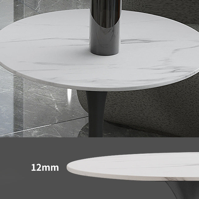 Black Metal Base Traditional Luxury Round Table Sintered Stone Dining Table with Pedestal Clearhalo 'Dining Tables & Seating' 'Dining Tables' 'dining_table' 'furn' 'furn_dining_table' 'Furniture' 'Kitchen & Dining Furniture' 5862628