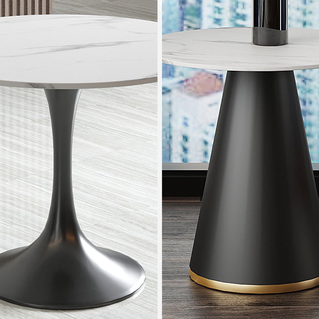 Black Metal Base Traditional Luxury Round Table Sintered Stone Dining Table with Pedestal Clearhalo 'Dining Tables & Seating' 'Dining Tables' 'dining_table' 'furn' 'furn_dining_table' 'Furniture' 'Kitchen & Dining Furniture' 5862629