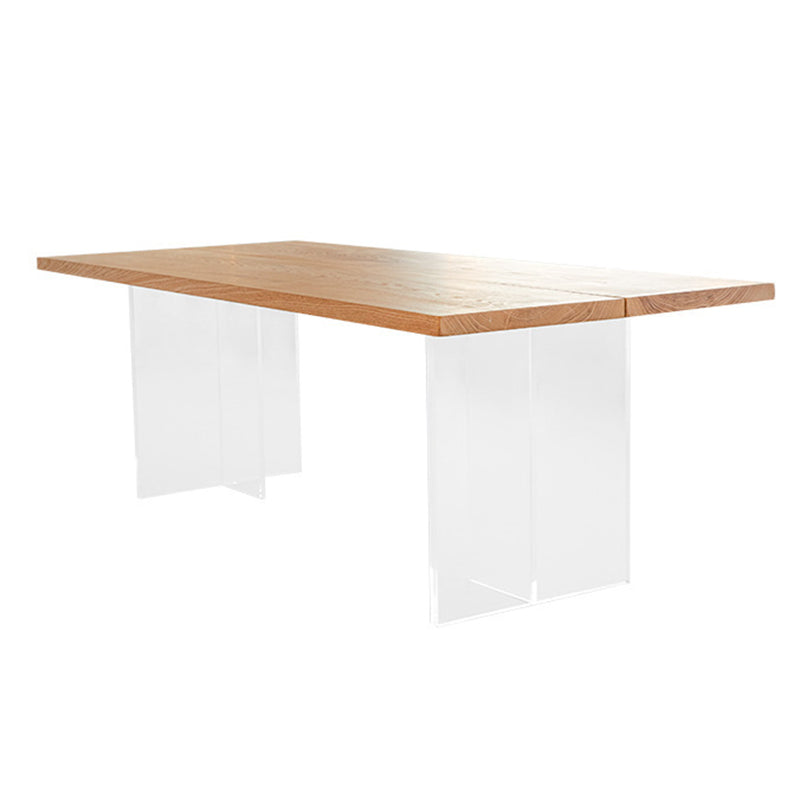 Natural Solid Wood Dining Table Modern Restaurant Furniture with Acrylic Double Pedestal Without Chairs Clearhalo 'Dining Tables & Seating' 'Dining Tables' 'dining_table' 'furn' 'furn_dining_table' 'Furniture' 'Kitchen & Dining Furniture' 5862673