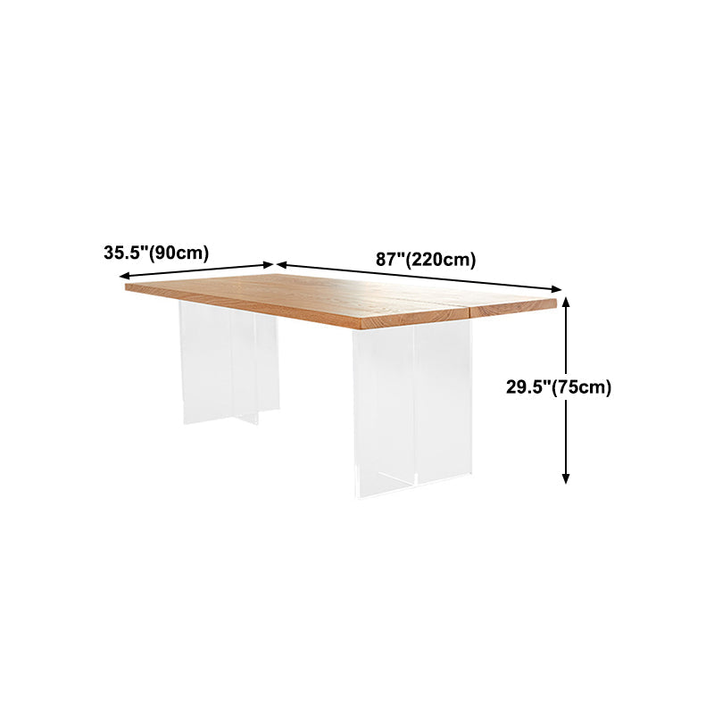Natural Solid Wood Dining Table Modern Restaurant Furniture with Acrylic Double Pedestal Clearhalo 'Dining Tables & Seating' 'Dining Tables' 'dining_table' 'furn' 'furn_dining_table' 'Furniture' 'Kitchen & Dining Furniture' 5862678
