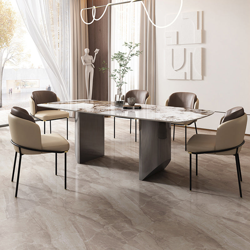 Mesa de comedor de piedra dorada Base gris rectangular mesa moderna
