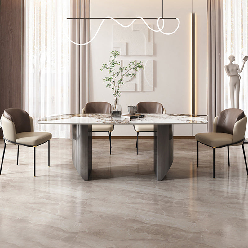 Mesa de comedor de piedra dorada Base gris rectangular mesa moderna