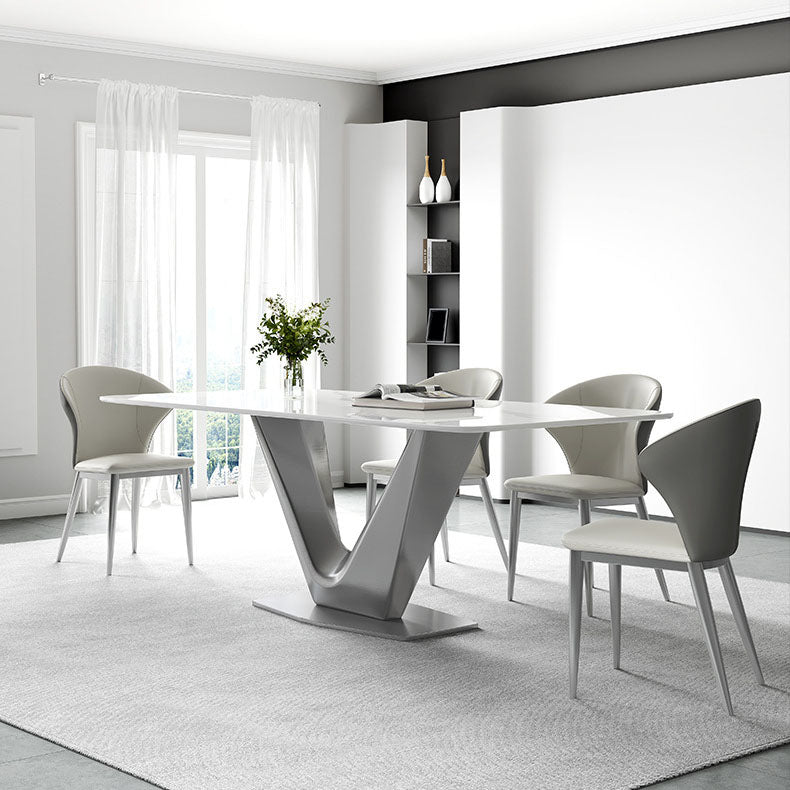 Mesa base de pedestal de metal gris rectángulo de comedor de piedra sinterizada