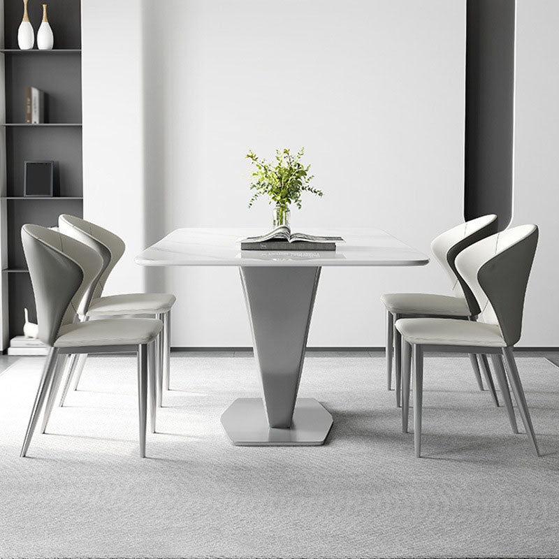 Mesa base de pedestal de metal gris rectángulo de comedor de piedra sinterizada