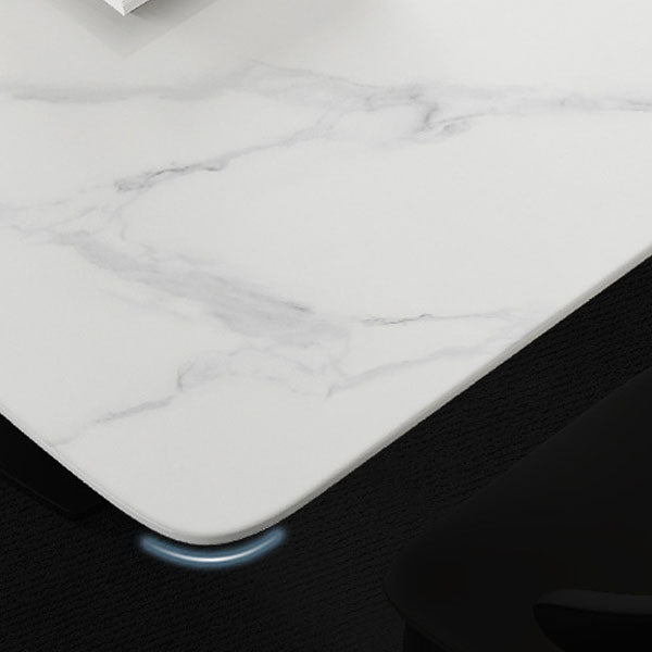 Mesa base de pedestal de metal gris rectángulo de comedor de piedra sinterizada