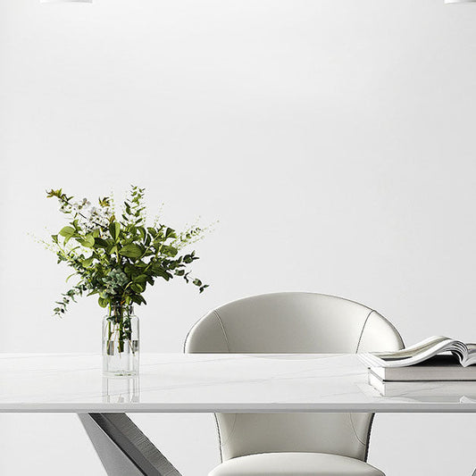 Grey Metal Pedestal Base Table Rectangle Sintered Stone Top Dining Table