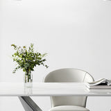 Mesa base de pedestal de metal gris rectángulo de comedor de piedra sinterizada