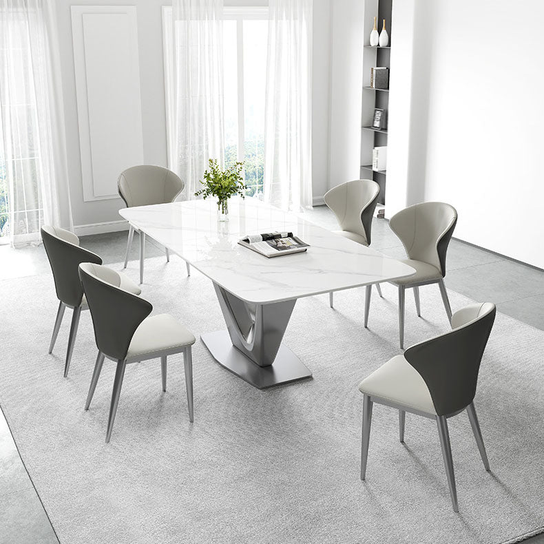 Mesa base de pedestal de metal gris rectángulo de comedor de piedra sinterizada