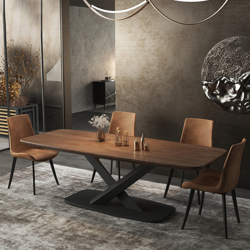 Table à manger industrielle avec plateau en bois marron, Table à manger rectangulaire pour cuisine