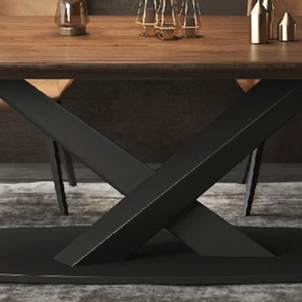 Table à manger industrielle avec plateau en bois marron, Table à manger rectangulaire pour cuisine