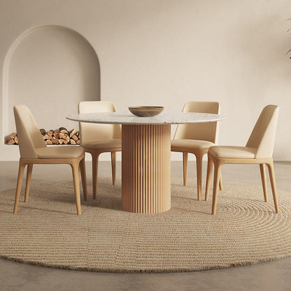 Mesa de comedor redonda Top de piedra moderna con base de madera maciza