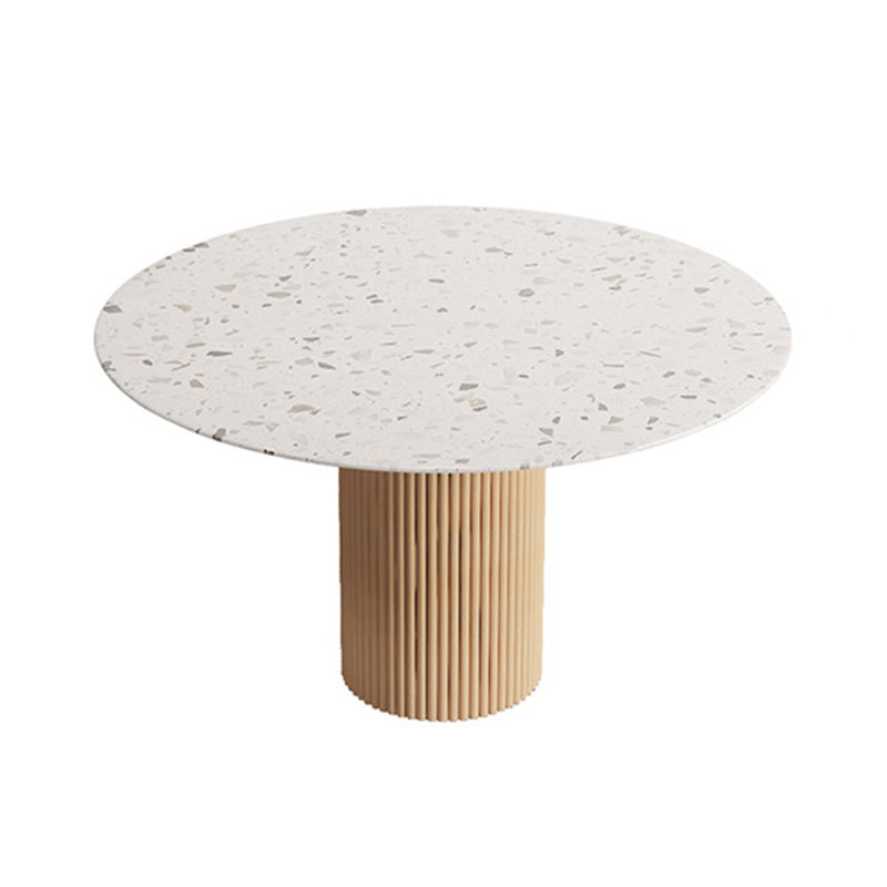Mesa de comedor redonda Top de piedra moderna con base de madera maciza