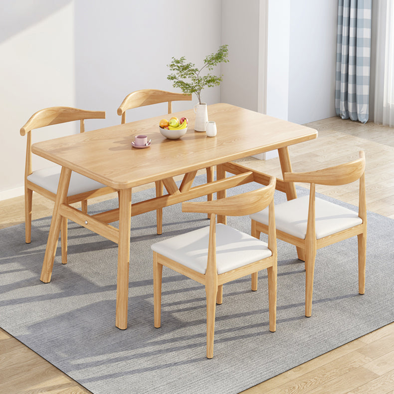 Mesa de comedor rectangular mesa de comedor de base de caballete en nogal y natural