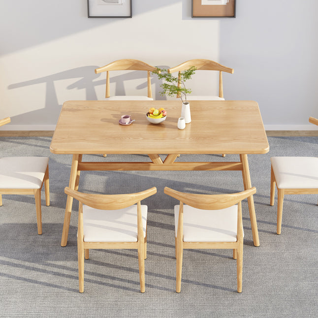 Mesa de comedor rectangular mesa de comedor de base de caballete en nogal y natural