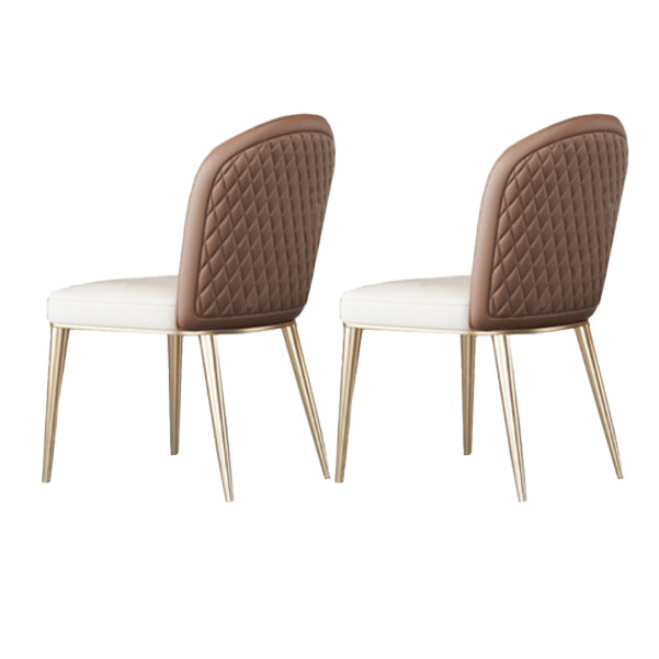 Parsons Armless Dining Chairs Glam Dining Side Chair for Home White-Brown 2 Piece Set Clearhalo 'Dining Chairs' 'Dining Tables & Seating' 'dining_chair' 'furn' 'furn_dining_chair' 'Furniture' 'Kitchen & Dining Furniture' 5862902