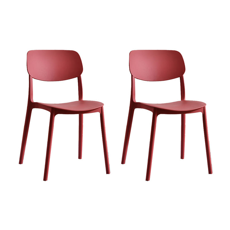 Scandinavian Open Back Dining Chairs Plastic Armless Dining Side Chair Red 2 Piece Set Clearhalo 'Dining Chairs' 'Dining Tables & Seating' 'dining_chair' 'furn' 'furn_dining_chair' 'Furniture' 'Kitchen & Dining Furniture' 5863168