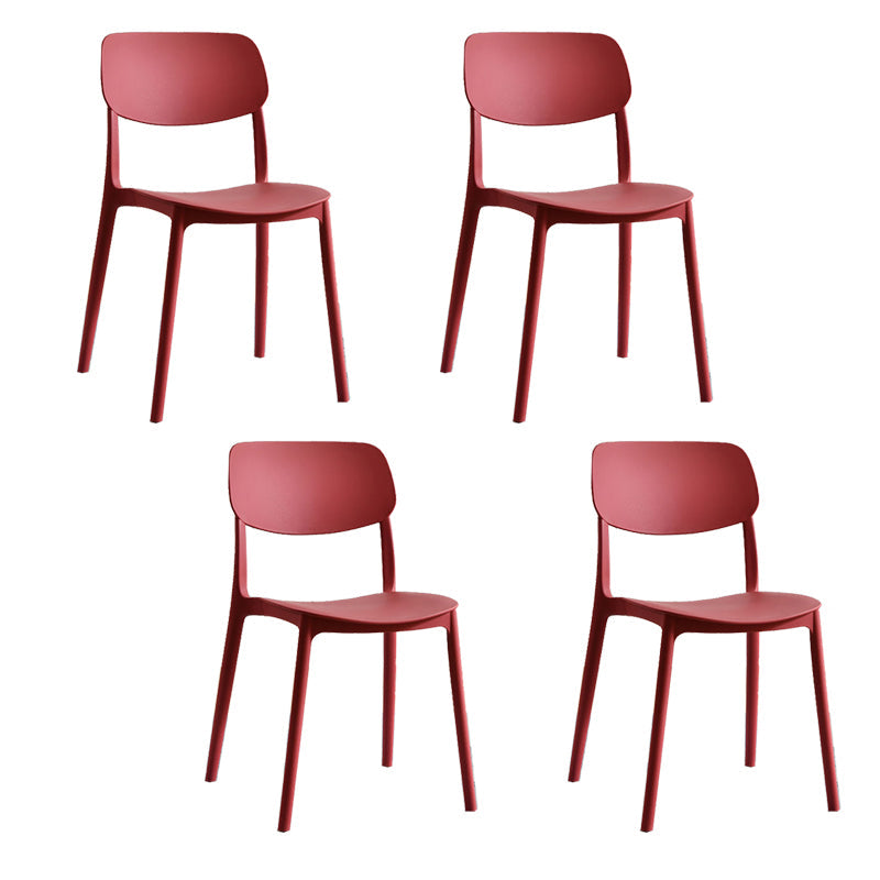 Scandinavian Open Back Dining Chairs Plastic Armless Dining Side Chair Red 4 Piece Set Clearhalo 'Dining Chairs' 'Dining Tables & Seating' 'dining_chair' 'furn' 'furn_dining_chair' 'Furniture' 'Kitchen & Dining Furniture' 5863169