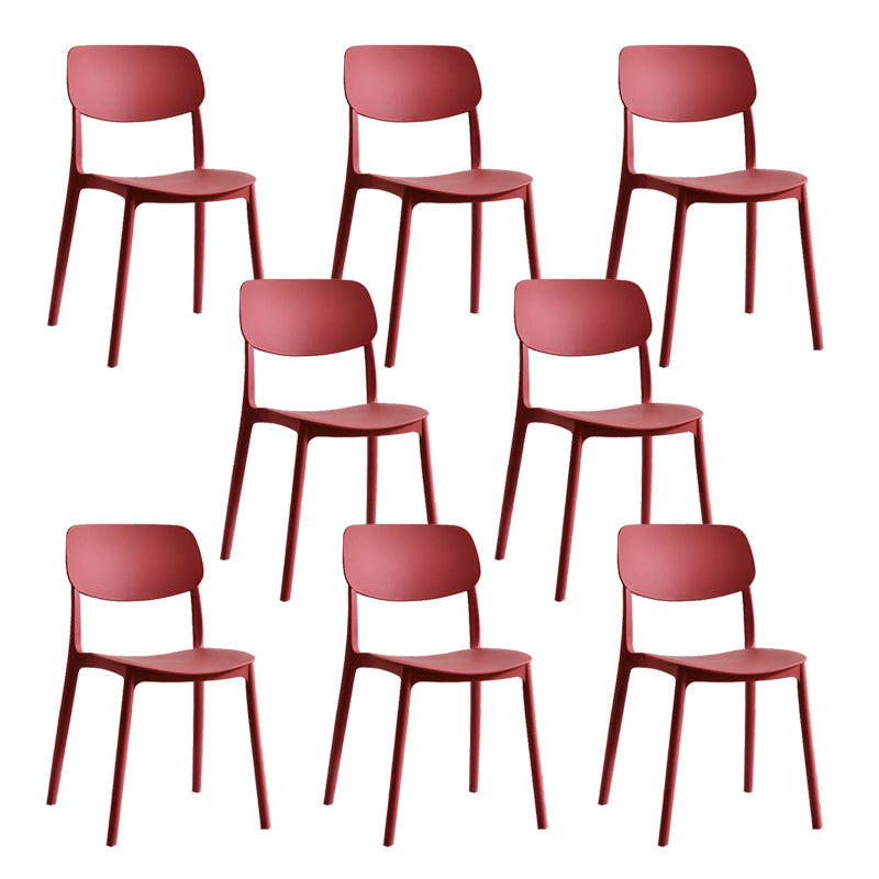 Scandinavian Open Back Dining Chairs Plastic Armless Dining Side Chair Red 8 Piece Set Clearhalo 'Dining Chairs' 'Dining Tables & Seating' 'dining_chair' 'furn' 'furn_dining_chair' 'Furniture' 'Kitchen & Dining Furniture' 5863171
