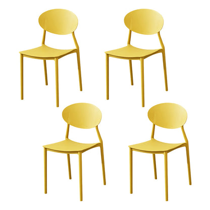 Stackable Open Back Dining Chairs Scandinavian Plastic Armless Side Chair Yellow 4 Piece Set Clearhalo 'Dining Chairs' 'Dining Tables & Seating' 'dining_chair' 'furn' 'furn_dining_chair' 'Furniture' 'Kitchen & Dining Furniture' 5863233