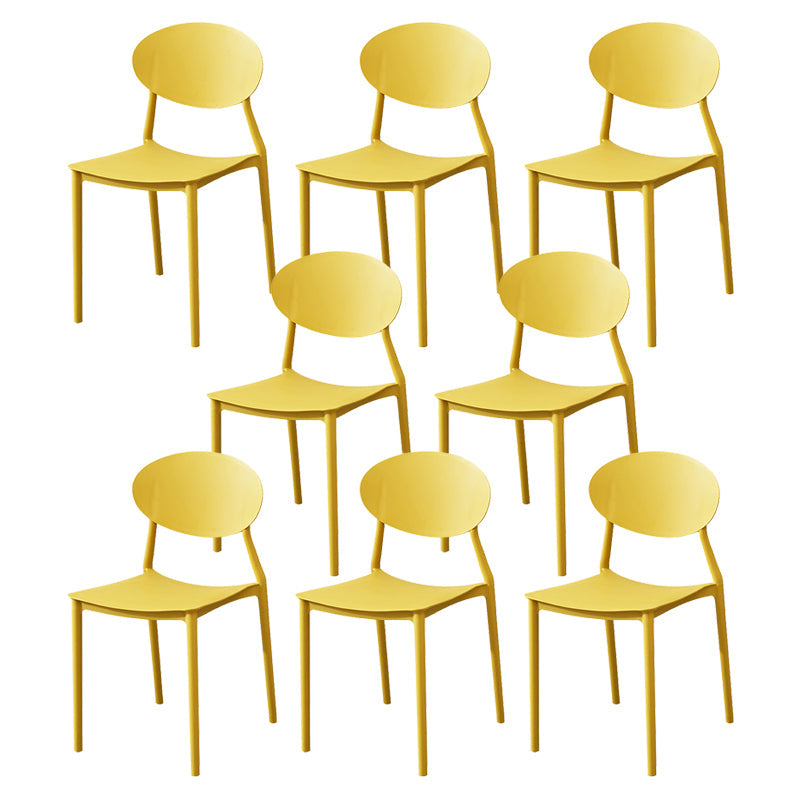 Stackable Open Back Dining Chairs Scandinavian Plastic Armless Side Chair Yellow 8 Piece Set Clearhalo 'Dining Chairs' 'Dining Tables & Seating' 'dining_chair' 'furn' 'furn_dining_chair' 'Furniture' 'Kitchen & Dining Furniture' 5863234