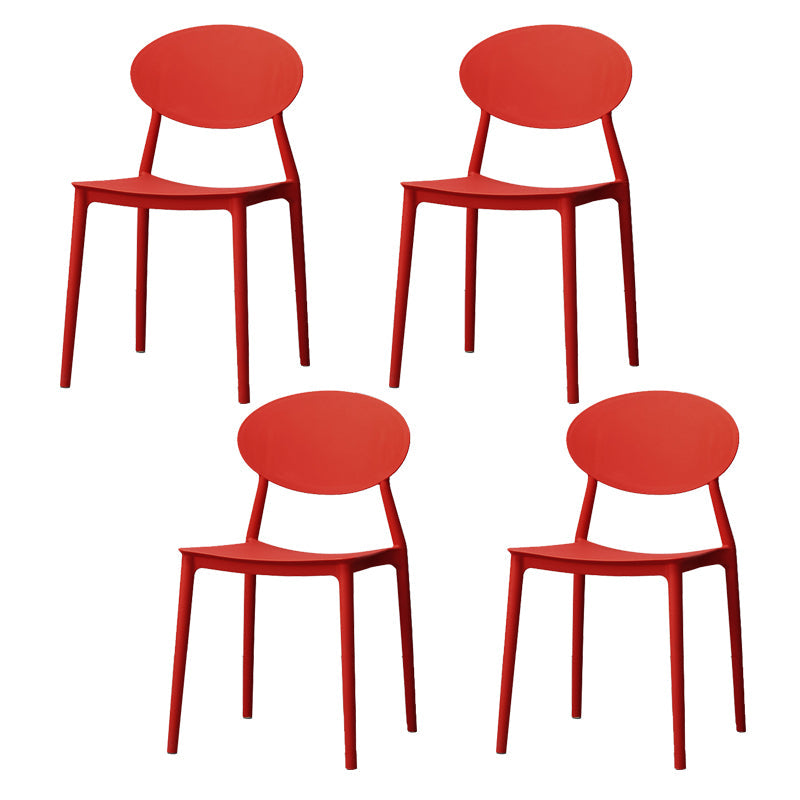 Stackable Open Back Dining Chairs Scandinavian Plastic Armless Side Chair Red 4 Piece Set Clearhalo 'Dining Chairs' 'Dining Tables & Seating' 'dining_chair' 'furn' 'furn_dining_chair' 'Furniture' 'Kitchen & Dining Furniture' 5863244