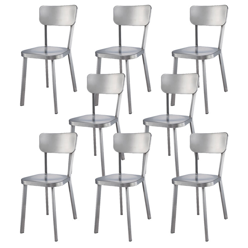 Silver Industrial Dining Chairs Stainless Steel Armless Dining Side Chair