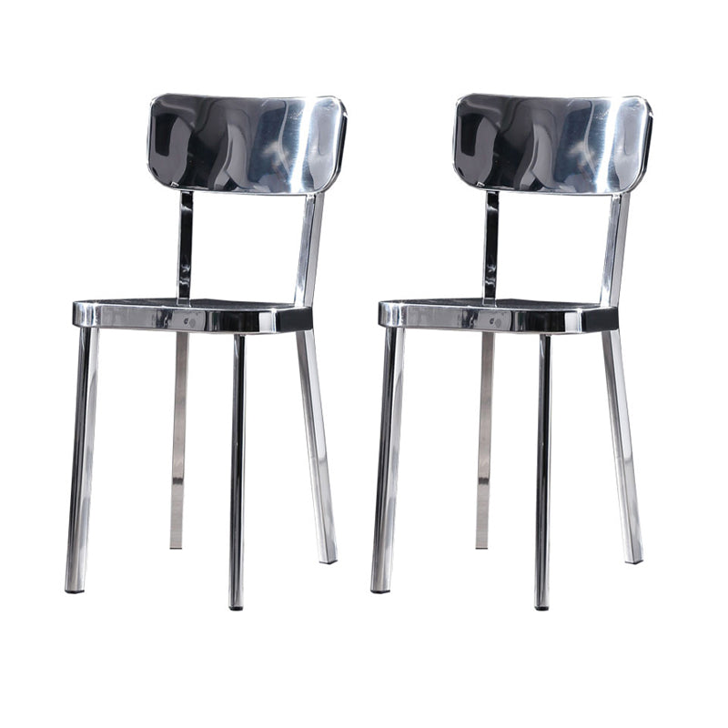 Silver Industrial Dining Chairs Stainless Steel Armless Dining Side Chair