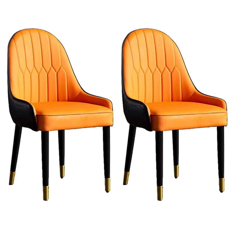 Contemporary Faux Leather Dining Chairs Parsons Armless Dining Chairs Orange 2 Piece Set Clearhalo 'Dining Chairs' 'Dining Tables & Seating' 'dining_chair' 'furn' 'furn_dining_chair' 'Furniture' 'Kitchen & Dining Furniture' 5863311