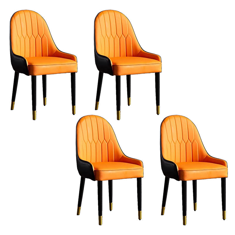 Contemporary Faux Leather Dining Chairs Parsons Armless Dining Chairs Orange 4 Piece Set Clearhalo 'Dining Chairs' 'Dining Tables & Seating' 'dining_chair' 'furn' 'furn_dining_chair' 'Furniture' 'Kitchen & Dining Furniture' 5863314