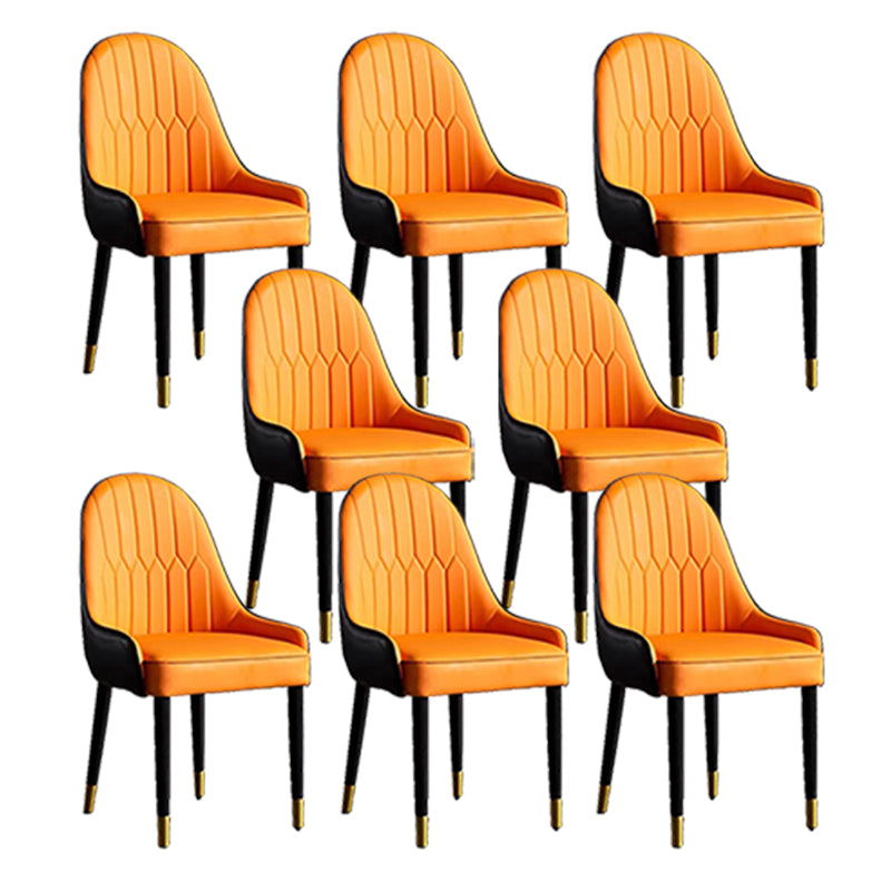 Contemporary Faux Leather Dining Chairs Parsons Armless Dining Chairs Orange 8 Piece Set Clearhalo 'Dining Chairs' 'Dining Tables & Seating' 'dining_chair' 'furn' 'furn_dining_chair' 'Furniture' 'Kitchen & Dining Furniture' 5863318