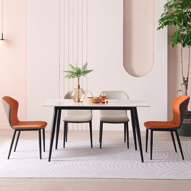 現代のアームレスダイニングチェアフェイクレザーウィングバックサイドチェア