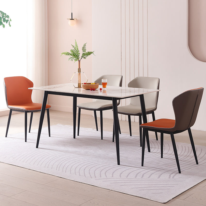 現代のアームレスダイニングチェアフェイクレザーウィングバックサイドチェア