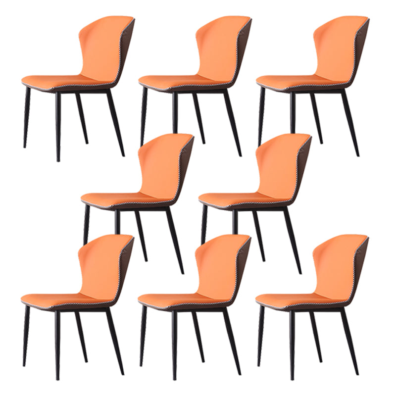 現代のアームレスダイニングチェアフェイクレザーウィングバックサイドチェア