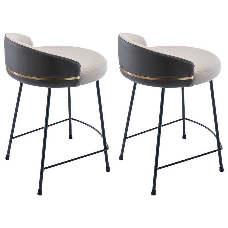 Industrial Metal Stool Faux Leather Round Seat Upholstered Counter Stool