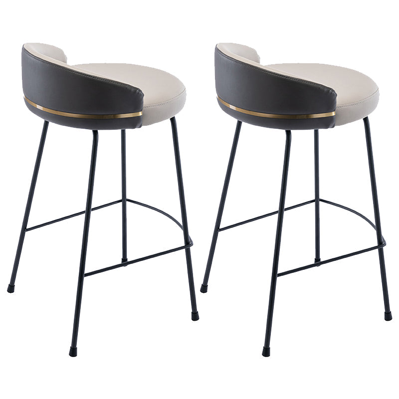 Industrial Metal Stool Faux Leather Round Seat Upholstered Counter Stool