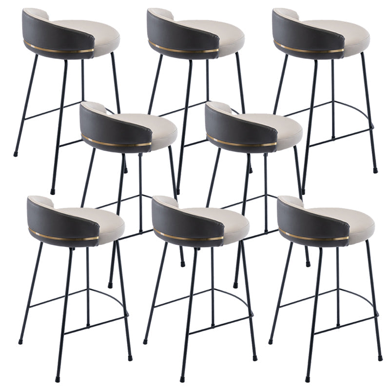 Industrial Metal Stool Faux Leather Round Seat Upholstered Counter Stool