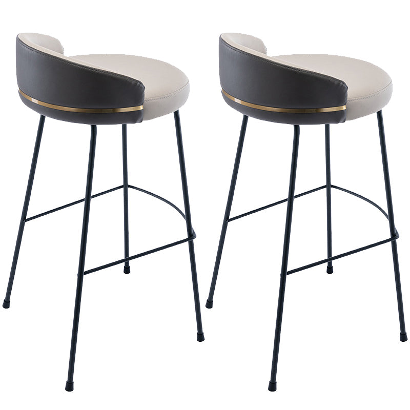 Industrial Metal Stool Faux Leather Round Seat Upholstered Counter Stool
