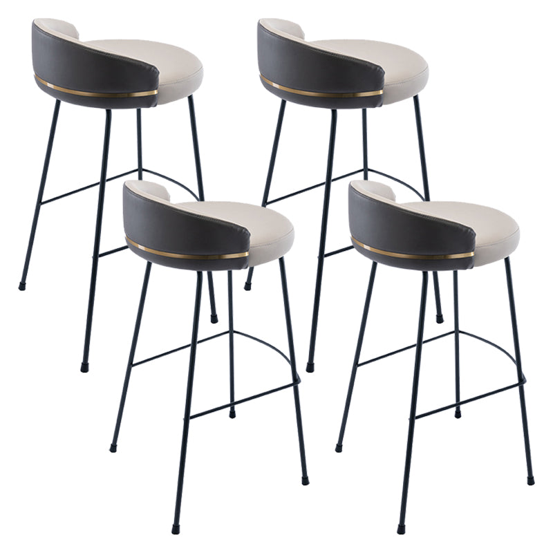 Industrial Metal Stool Faux Leather Round Seat Upholstered Counter Stool