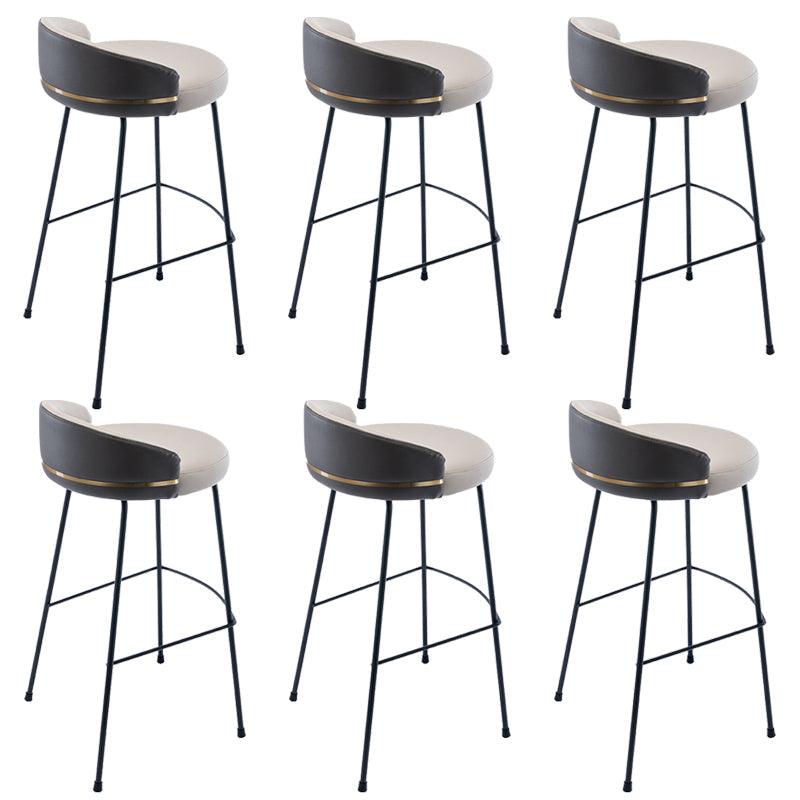 Industrial Metal Stool Faux Leather Round Seat Upholstered Counter Stool