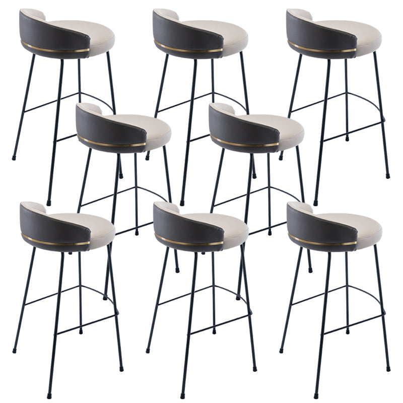 Industrial Metal Stool Faux Leather Round Seat Upholstered Counter Stool