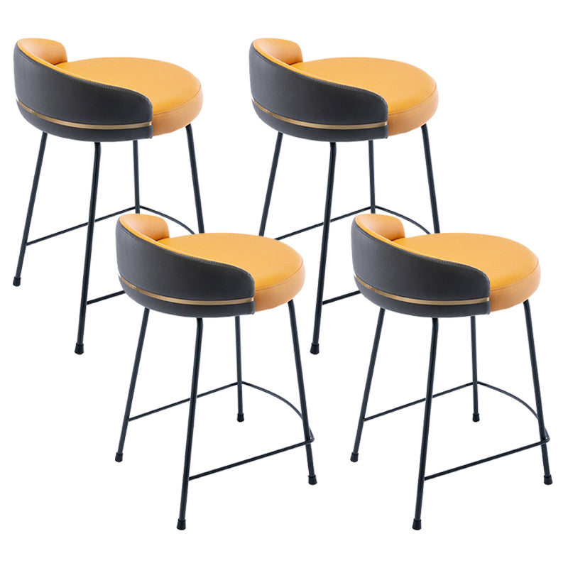 Industrial Metal Stool Faux Leather Round Seat Upholstered Counter Stool