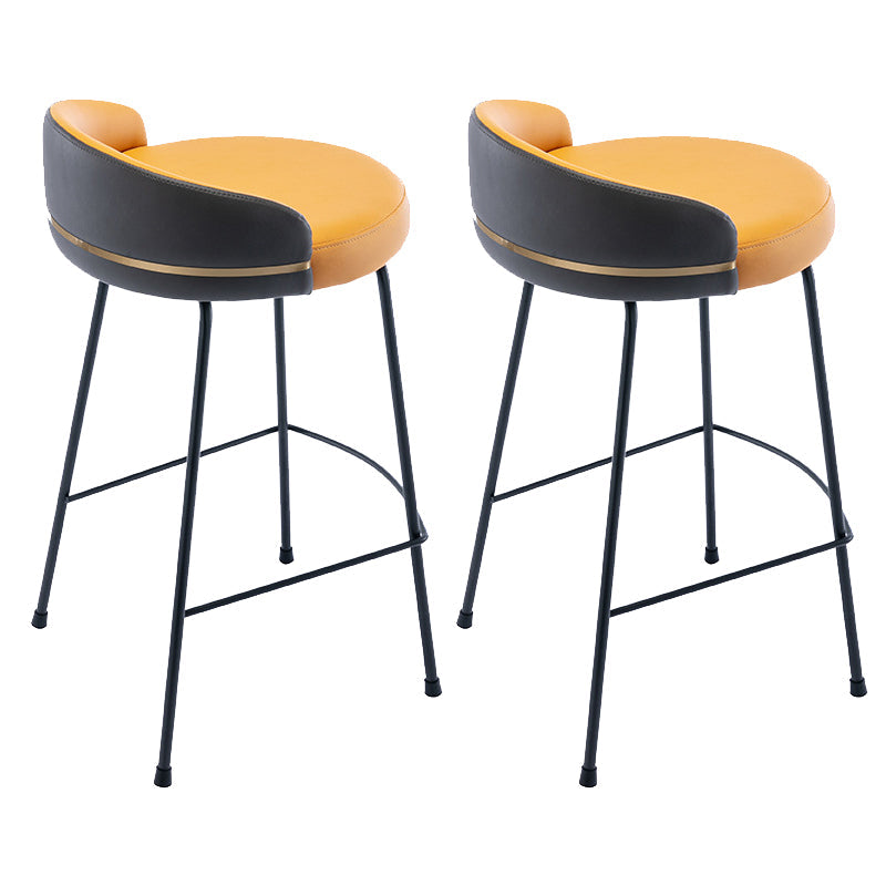 Industrial Metal Stool Faux Leather Round Seat Upholstered Counter Stool